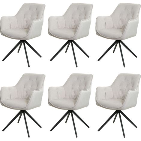 [JAMAIS UTILISÉ] Lot de 6 chaises de salle à manger HHG-503, chaise de cuisine rembourrée chaise avec accoudoirs, pivotante, métal tissu/textile, crème-beige (1/5)