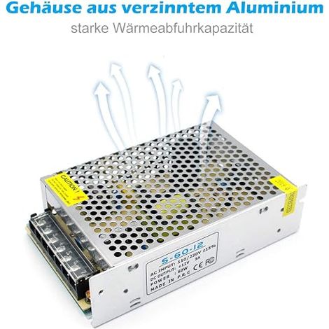 Bloc d'alimentation 12 V 5 A 60 W DC universel à découpage régulé, transformateur 230 V vers pilote LED 12 V, transformateur, adaptateur pour bande LED, imprimante 3D, radio, projet (1/3)