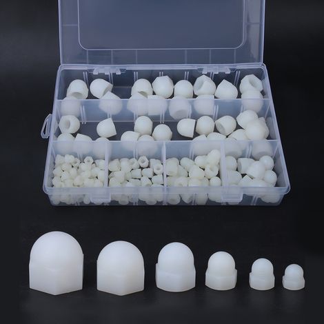 Assortiment 145 pièces caches boulons hexagonaux caoutchouc blanc protection écrous pour vis M4 M5 M6 M8 M10 M12 (1/5)