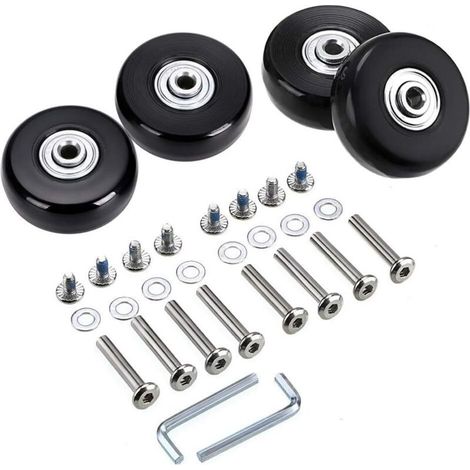 50 x 18 mm Lot de 4 roues de rechange pour valise à bagages, roulettes pivotantes en caoutchouc Roulements Kits de réparation
