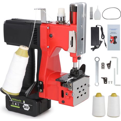 210W Machine à Coudre Électrique Portable Sacs Moteur Cuivre Coupe-Fil 2700 Pt/min 8 Types de Matériaux Électrique Couture Protection Surcharge Épaisseur 6mm pour Sacs Sable Tissu Kraft (1/5)