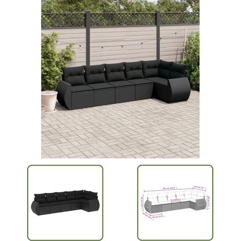 The Living Store 6-tlg. Garten-Sofagarnitur mit Kissen Schwarz Poly Rattan - Gartenmöbel - Outdoor Möbel - Lounge Set - Rattan Gartenset - Esstischgarnitur (1/3)