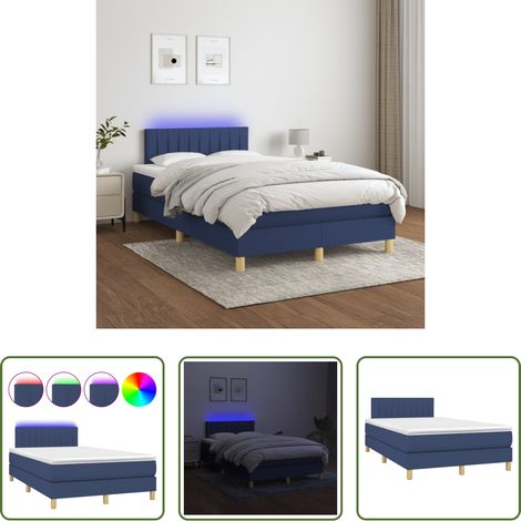 Sommier tapissier - Sommier à lattes de lit avec matelas LED Bleu 120x200 cm Tissu (1/5)