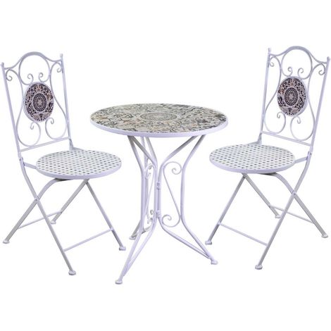 Mosaik-Tischset Frigole rund 60cm mit 2 Stühlen (1/3)