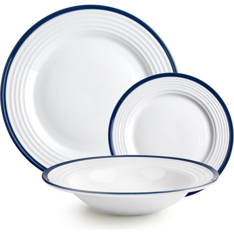 Service de table 12 pièces Provence, assiettes en porcelaine pour 4 personnes, Blanc, Motif (1/5)