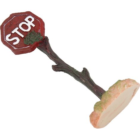 Panneau d'avertissement décoratif en résine simulant un panneau stop pour aquarium. Ornement pour l'aménagement paysager d'un aquarium. (1/5)