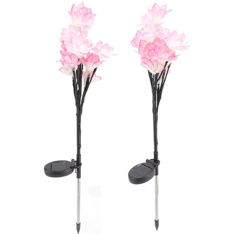 Set mit 2 LED-Solarblumenleuchten, wasserdichte Gartenbeleuchtung für den Außenbereich, dekorative Beleuchtung für die Terrasse, warmes Licht mit eingebautem Akku. (1/5)