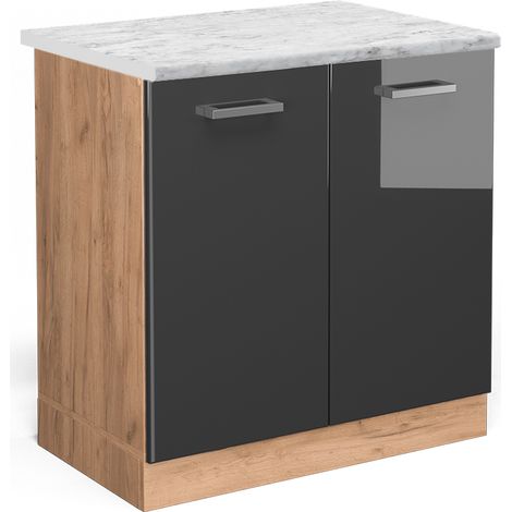 Spülenunterschrank R-Line, Anthrazit Hochglanz, 80 cm AP Marmor, Vicco