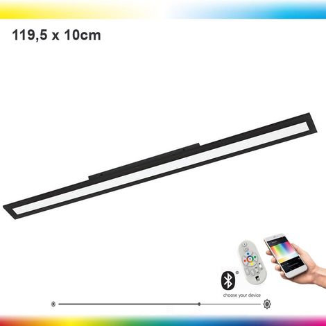 Plafonnier LED EGLO connect Salobrena-C, plafonnier 1 lampe en aluminium et plastique noir, blanc, avec télécommande, changement de température de couleur (chaud - froid), RGB, dimmable, L 119,5 cm (1/5)