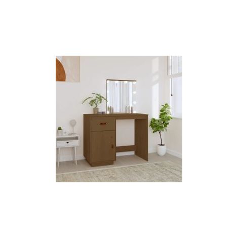 Coiffeuse avec LED Marron miel 95x50x133,5 Bois de pin massif (1/5)