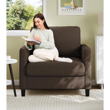 Sessel Braun 84cm, Lesesessel Bequem, Werkzeuglose Einrichtung, Teddy Mini Couch (1/5)