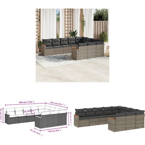 10-tlg. Garten-Sofagarnitur mit Kissen Grau Poly Rattan - Gartenmöbel - Outdoor Möbel - Rattan Sofa - Lounge Set - Esstischgarnitur - Home & Living (1/3)