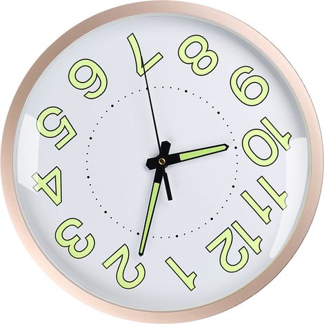 30 cm (12 Zoll) große, geräuschlose, leuchtende Wanduhr aus Kunststoff, minimalistisches und kreatives Quarzwerk für Schlaf- oder Wohnzimmer, roségoldener Rahmen (1/4)