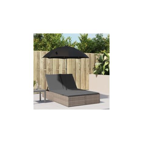 Chaise longue double et coussins et parasol gris résine tressée (1/5)