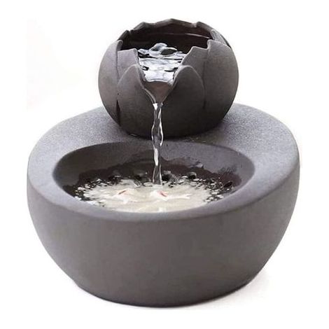 Fontaine d’eau - En céramique - Avec lotus vertical et filtre automatique - Idéale pour chat et animal de compagnie H466 (1/5)