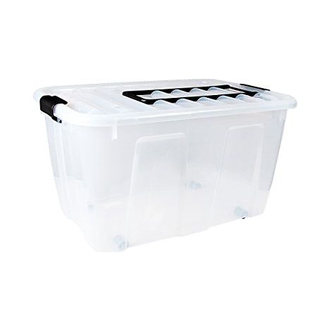 PLAST TEAM 22290800 EMPILABLES PRATIQUE, GRANDE BOITE, ENV. 70 L, AVEC ROULETTES ET POIGNÉE RABATTABLE POUR TIRER