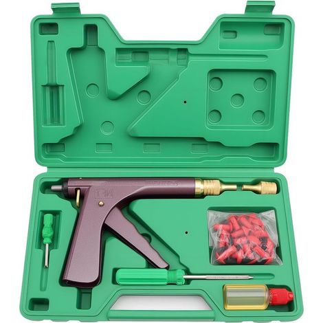 Kit completo de reparación de neumáticos sin cámara para coches, motocicletas y vehículos: incluye pistola de reparación y accesorios (1/5)