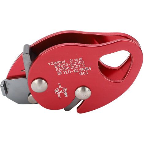 Pince antichute à freinage automatique pour corde d'escalade de 11 à 12,5 mm, rouge