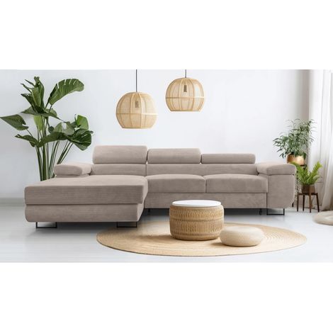 AX LIVING Cord Couch L Form – Arborio 280cm L Ecksofa in Beige mit Schlaffunktion