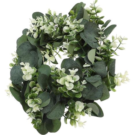 Deux couronnes d'eucalyptus artificiel, une bougie verte, une couronne décorative printanière (1/5)
