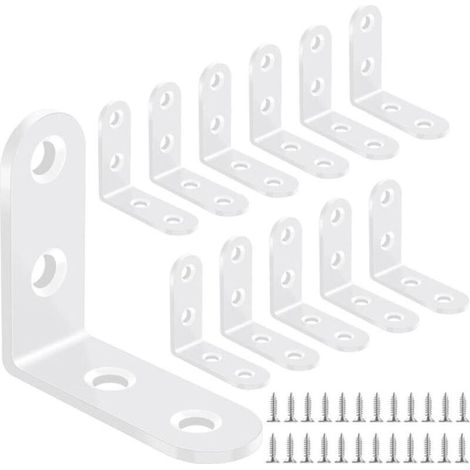 Lot de 12 équerres d'angle en L 40 mm x 40 mm pour supports de table et de chaise, connecteurs pour meubles en bois, blanc-Crezuo (1/4)