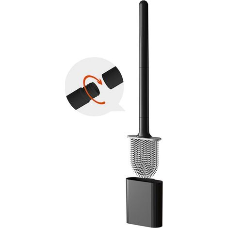 1pc(Black) TPR Silicone Toilet Brush and Holder, Removable Long Handle Toilet Brush, Floor-standing/Wall-mounted with Water Filter Base, Suitable for Small Spaces Between Toilet Walls (1/3)