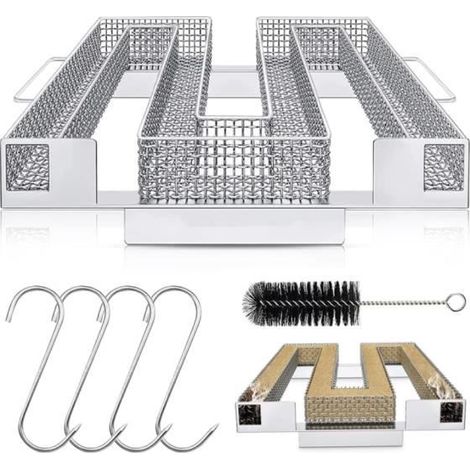 Générateur de Fumée Froide, Generateur Froide, BBQ Fumoir, Gril-Fumoir Acier Inoxydable, Générateur Fumée avec Brosse et Crochets (1/4)