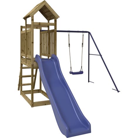 Aire de jeux d'extérieur balançoires toboggan portiques robuste jeux jardin242 x 379 x 214 cm bois de pin imprégné (1/5)