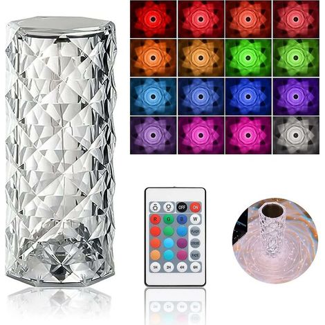 Lampe de table en cristal diamant, 16 couleurs, tactile, rechargeable USB, avec télécommande – DELKEVIC (1/5)