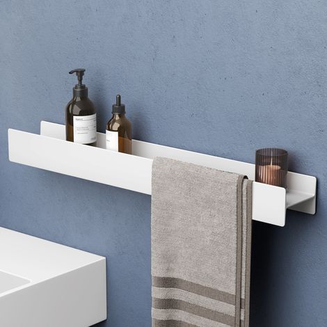 doporro Support de Rangement au Mur en Almélec Étagère Rangement à Poser à Susprendre Porte-Serviettes Blanc Mat pour Salle de Bain Cuisine Chambre 80×11×8 CM Reglo-03 (1/5)