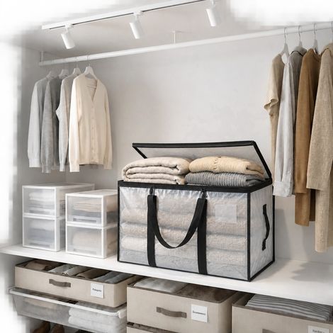 Sac de Déménagement Pliable Imperméable Grande Capacité Transparent PP Tissé 69 x 35 x 38 cm (1/4)
