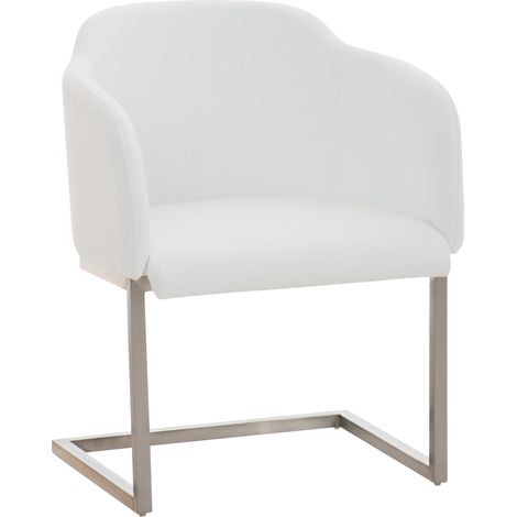 Chaise de salle à manger fauteuil visiteur design moderne en PVC blanc et acier inoxydable 100001915 (1/5)