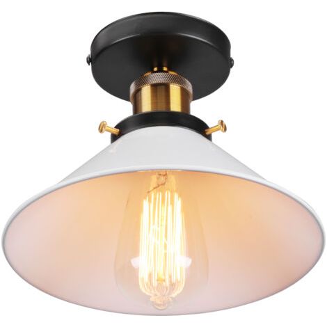 royaluxe- 22CM Luminaire Plafonnier Rétro En Métal Lampe De Plafond Industriel De Style Blanc Plafonnier Vintage Pour Intérieur, Bar Et Club (1/5)