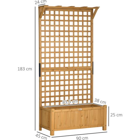 Bac jardinier en bois avec treillis 90×45×183cm,structure pour plantes grimpantes,idéal balcon,jardin et potager de fleurs.