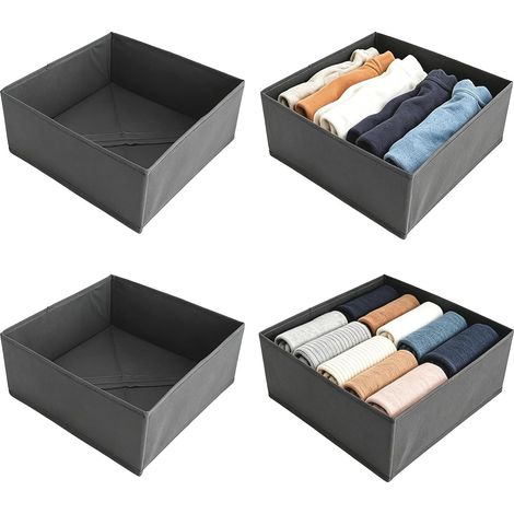4 Pièces Organisateur Tiroir, Boite Rangement Vetement Tissu Pliable, Organisateur Dressing Rangement Dressing pour Sous-Vêtements Chaussettes T-Shirts Armoire Commode 28 x 28 x 12 cm Gris (1/5)