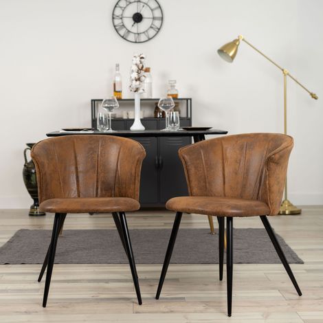Lot de 2 chaises repas en tissu effet daim marron - ZAELI
