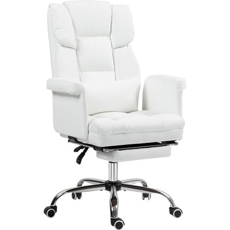 Silla de Oficina, Silla de Escritorio Ergonómica con Función Reclinable, Cojín Lumbar, Silla de Computadora de Altura Regulable con Reposapiés, Función Giratoria, para Oficina en Casa, Piel Sintética,