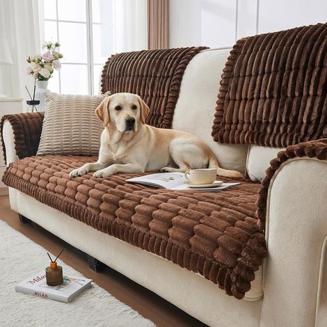 Housse de canapé en Velours côtelé, Lavable, Universelle pour 2/3/4 Places, Protection de Meuble Douce pour Salon et Tapis pour Animaux de Compagnie (Marron Chocolat, 70x150 cm) (1/5)