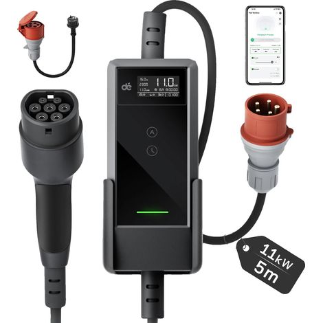 Cargador para coche eléctrico, corriente ajustable, múltiples longitudes de cable, 5,5 m, tipo 2-a (1/2)