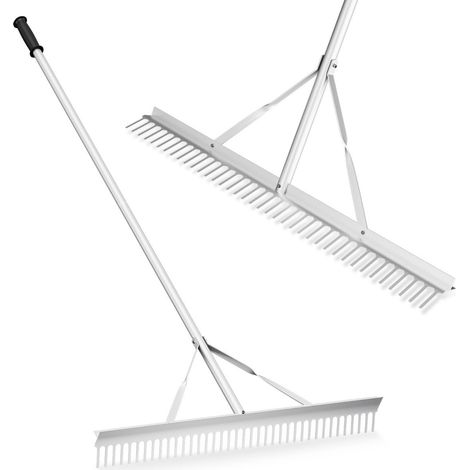Rateau de jardin double face 91 x 10 x 174 cm avec tête large et manche long usage polyvalent design contemporain en aluminium argent