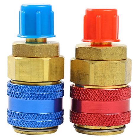 Par de conectores rápidos R134A H/L para automóviles, adaptadores de latón para refrigerante de aire acondicionado, manómetro de presión de aire acondicionado ajustable (1/5)