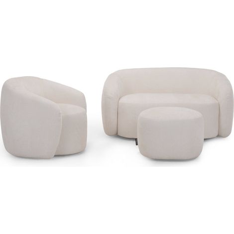 AURELIE - Pack canapé droit 2 places + fauteuil + pouf tissu - Beige