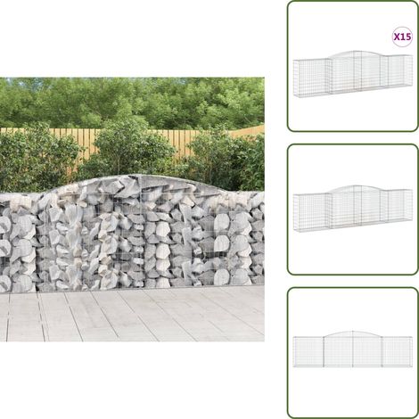 Gabionen mit Hochbogen 15 Stk 400x50x100/120cm Verzinktes Eisen - Gabionen - Gabionenkorb - Gartendeko - Gartenzubehör - Zaun (1/5)