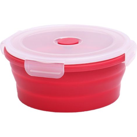 Boîte à Bento ronde en silicone boîte à lunch micro - ondes réutilisable et pliable 400ml (rouge) (1/5)