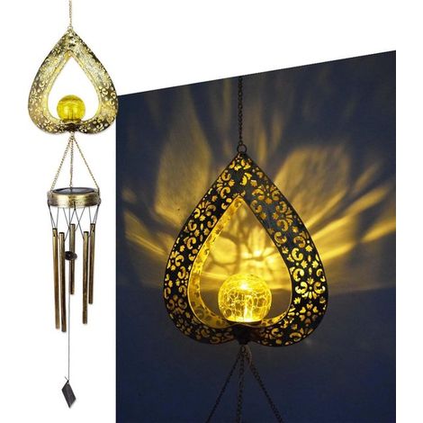 Carillon éolien solaire en forme de cœur - Éclairage LED blanc chaud - Allumage automatique - Résistant aux intempéries - Pour jardin, balcon et terrasse - Idée cadeau (1/5)