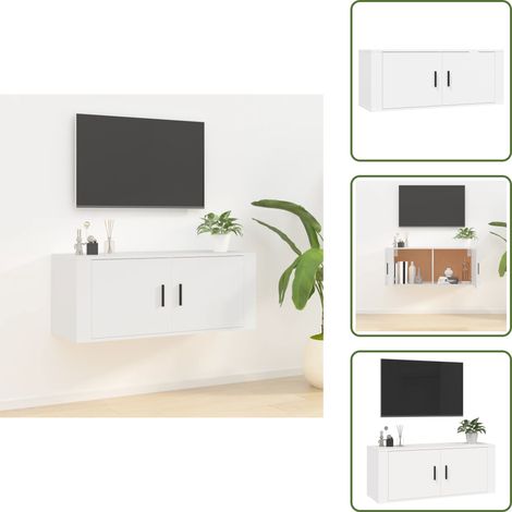 TV-Wandschrank Weiß 100x34,5x40 cm - TV Schrank - Wandregal - Fernsehschrank - Weißer TV Schrank - Regal Für Fernseher (1/5)