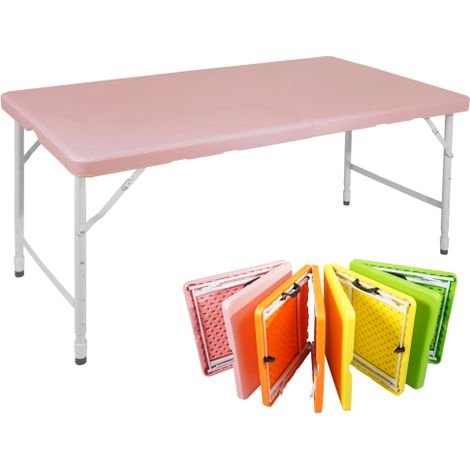 Mesa plegable portátil de 125 cm de alta resistencia con asa, altura ajustable, multifuncional, ideal para camping, picnics y fiestas en interiores y exteriores. Capacidad de carga: 135 kg (rosa). (1/5)