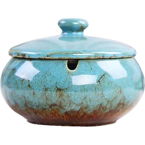 Cendrier en céramique avec couvercle, design moderne, 11,5 x 9 cm, bleu (1/5)