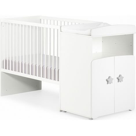 Les Tendances – Lit combiné évolutif 120x60 en 90x190 – Panneaux MDF laqués blanc – Sommier réglable 3 positions – Chambre bébé complète