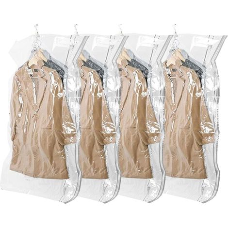 Pack Vacuum Garment Bags with Hooks, Save 80% Space, 70 x 105cm, Transparent, Suitable for Clothes, Dresses, Suits, Jackets MUMU (1/4)